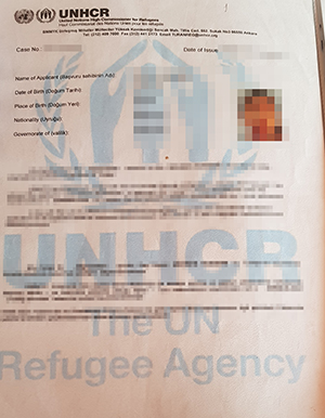 ▶ A Certificate of Refugee Issued by the United Nations High Commission for Refugees (UNHCR)