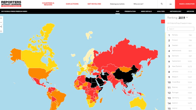 world press freedom index 2019