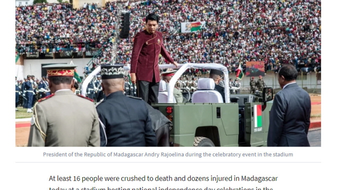 16 dead in crush at Madagascar independence day rally