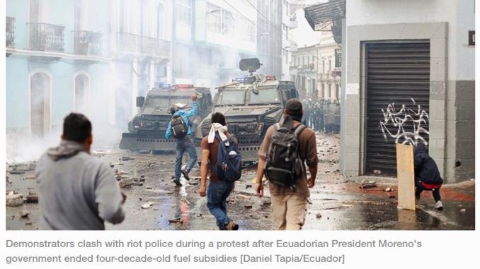 Ecuador fuel protests 350 arrested as demonstrations continue